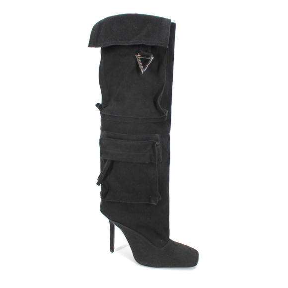 The Attico Sienna Cargo Boots NEW Knee High Black Denim Pockets Stiletto 37.5 - Picture 1 of 8